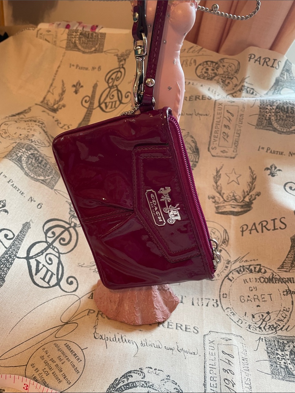 Coach Madison Patent Leather Mini Wristlet in Deep Plum - Picture 4 of 10